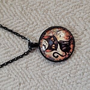 Black Cat Halloween Pendant Necklace